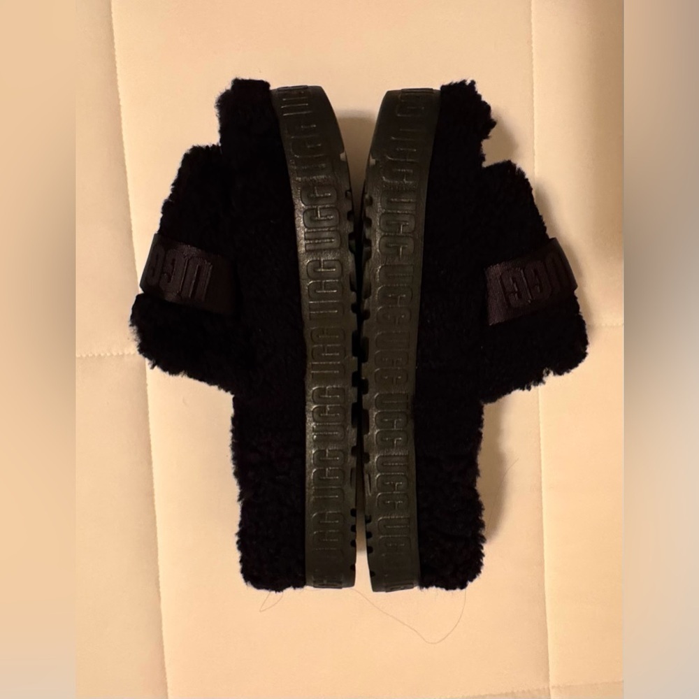 UGG Black Womens Fluffita Fuzzy Slide Sandals - Picture 8 of 13